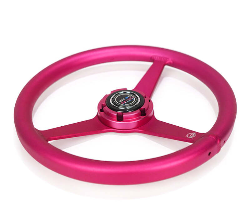 NRG Aluminum Steering Wheel 330mm - Heritage Solid Spoke - Ergonomic Grip - Anadized Pink - RST-071-PK - close-up view