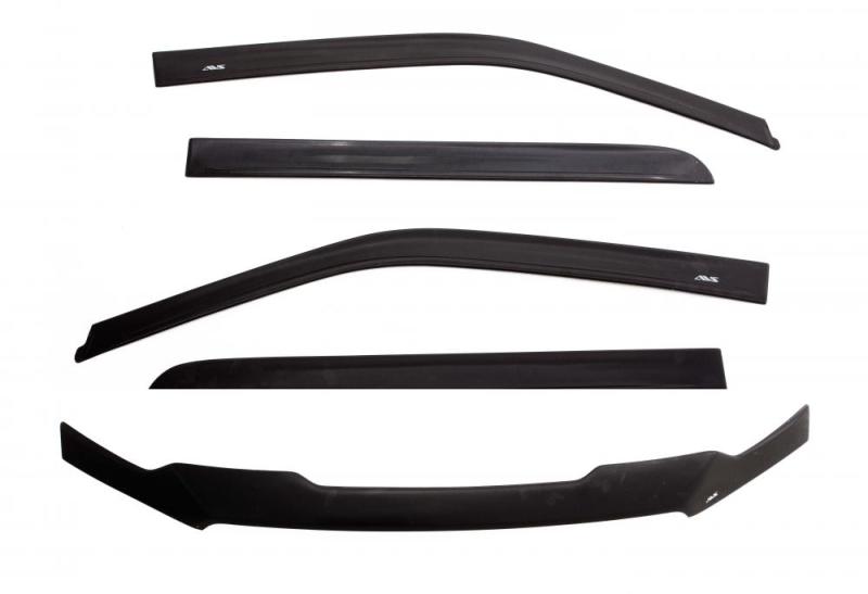 AVS 07-18 Jeep Wrangler Unlimited Ventvisor &amp; Aeroskin Deflector Combo Kit - Matte Black - 56034060