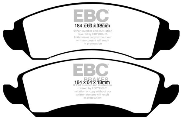 EBC 09-14 Cadillac Escalade 6.0 Hybrid Ultimax2 Front Brake Pads - UD1363 for 2008-2021 Cadillac Escalade - front view
