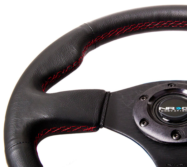 NRG Reinforced Steering Wheel (320mm) Leather w/Red Stitch - RST-012R-RS - front view