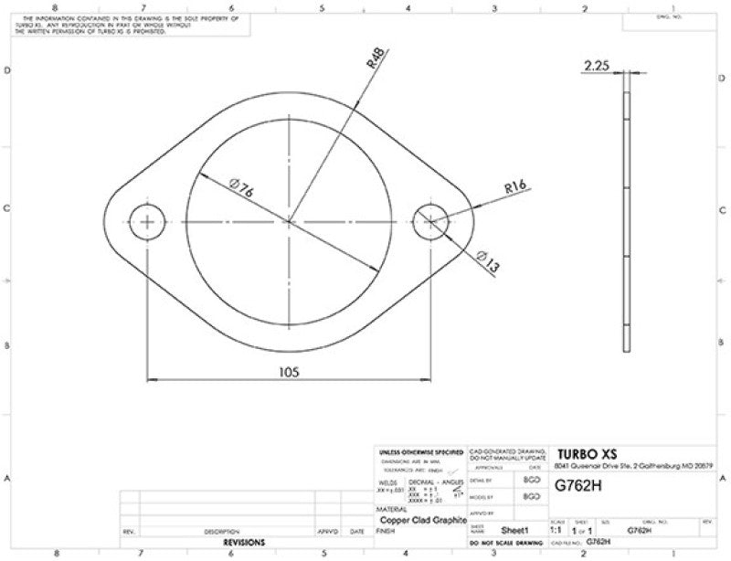 Turbo XS 2-Bolt High Temperature Exhaust Gasket 76mm/3in ID (Single) - G762H