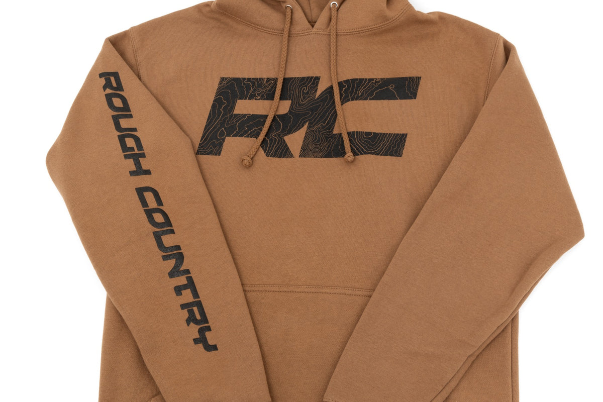 Rough Country Hoodie - RC Topographical Sleeve - Saddle - 3XL - 940953XL by Rough Country - detail view