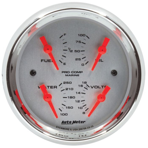 Autometer Marine Chrome 3-3/8in Gauge - 100PSI - 200706-35
