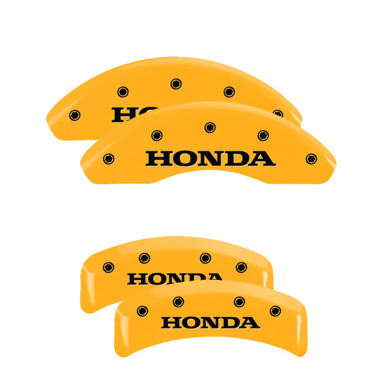 MGP 4 Caliper Covers Engraved Front &amp; Rear Honda Yellow Finish Black Char 2003 Honda Element - 20076SHONYL