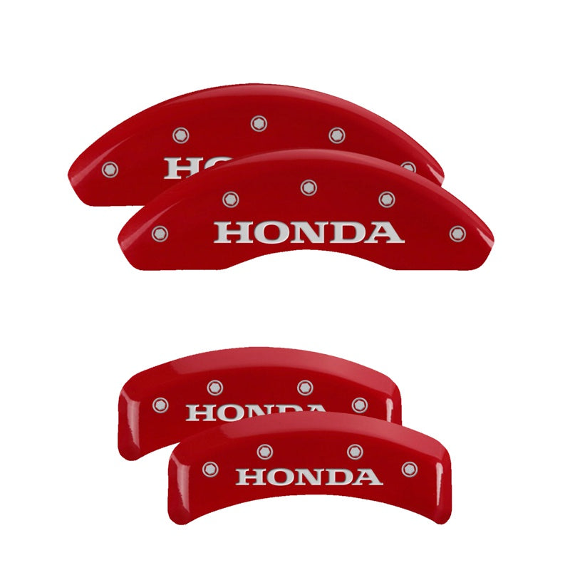 MGP 4 Caliper Covers Engraved Front &amp; Rear Honda Red finish silver ch - 20130SHONRD