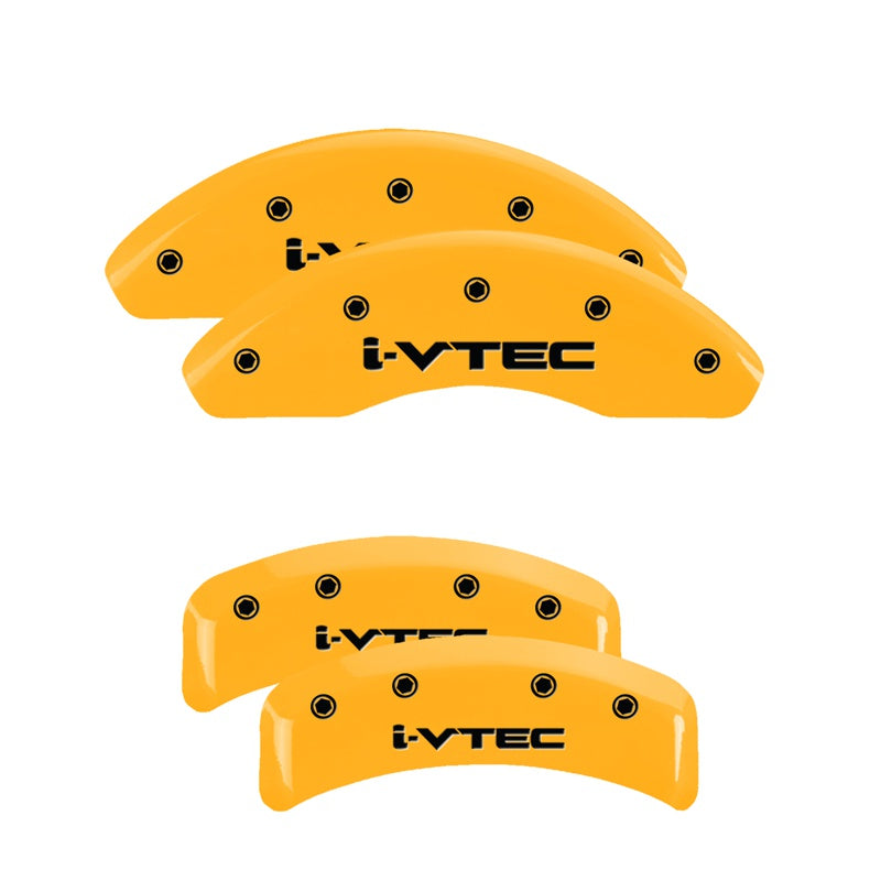 MGP 4 Caliper Covers Engraved Front &amp; Rear i-Vtec Yellow finish black ch - 20130SIVTYL
