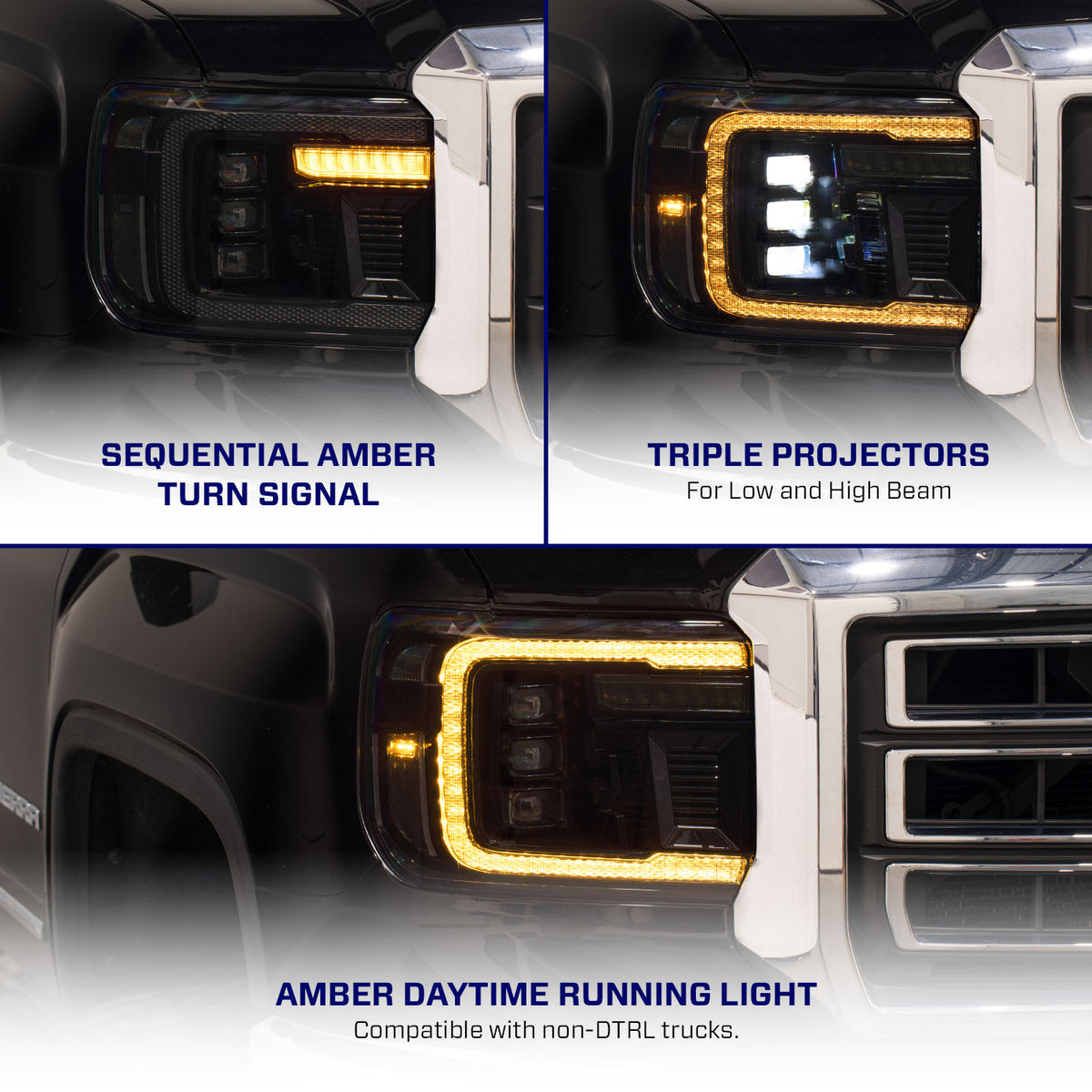 Form Lighting 2014+ GMC Sierra 1500/2500/3500 LED Projector Headlights Amber DRL (Pair) - FL0023
