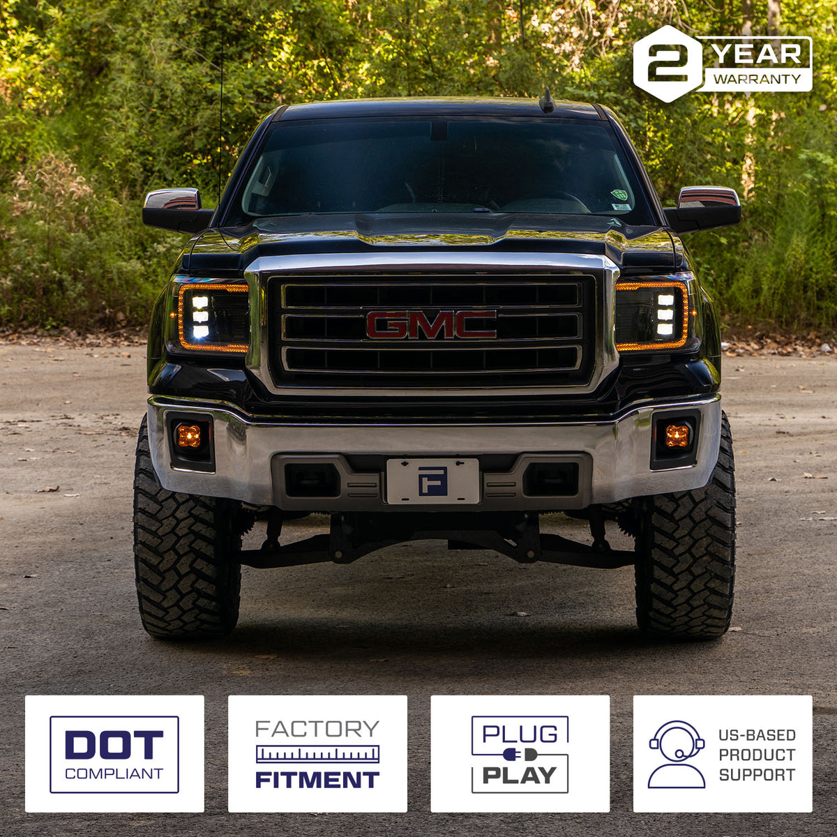 Form Lighting 2014+ GMC Sierra 1500/2500/3500 LED Projector Headlights Amber DRL (Pair) - FL0023