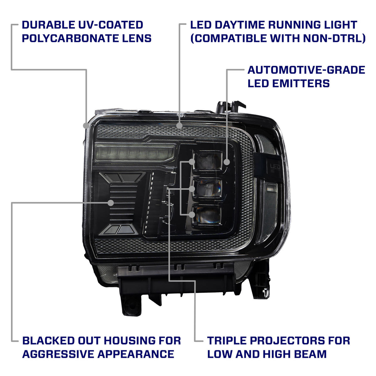 Form Lighting 2014+ GMC Sierra 1500/2500/3500 LED Projector Headlights Amber DRL (Pair) - FL0023
