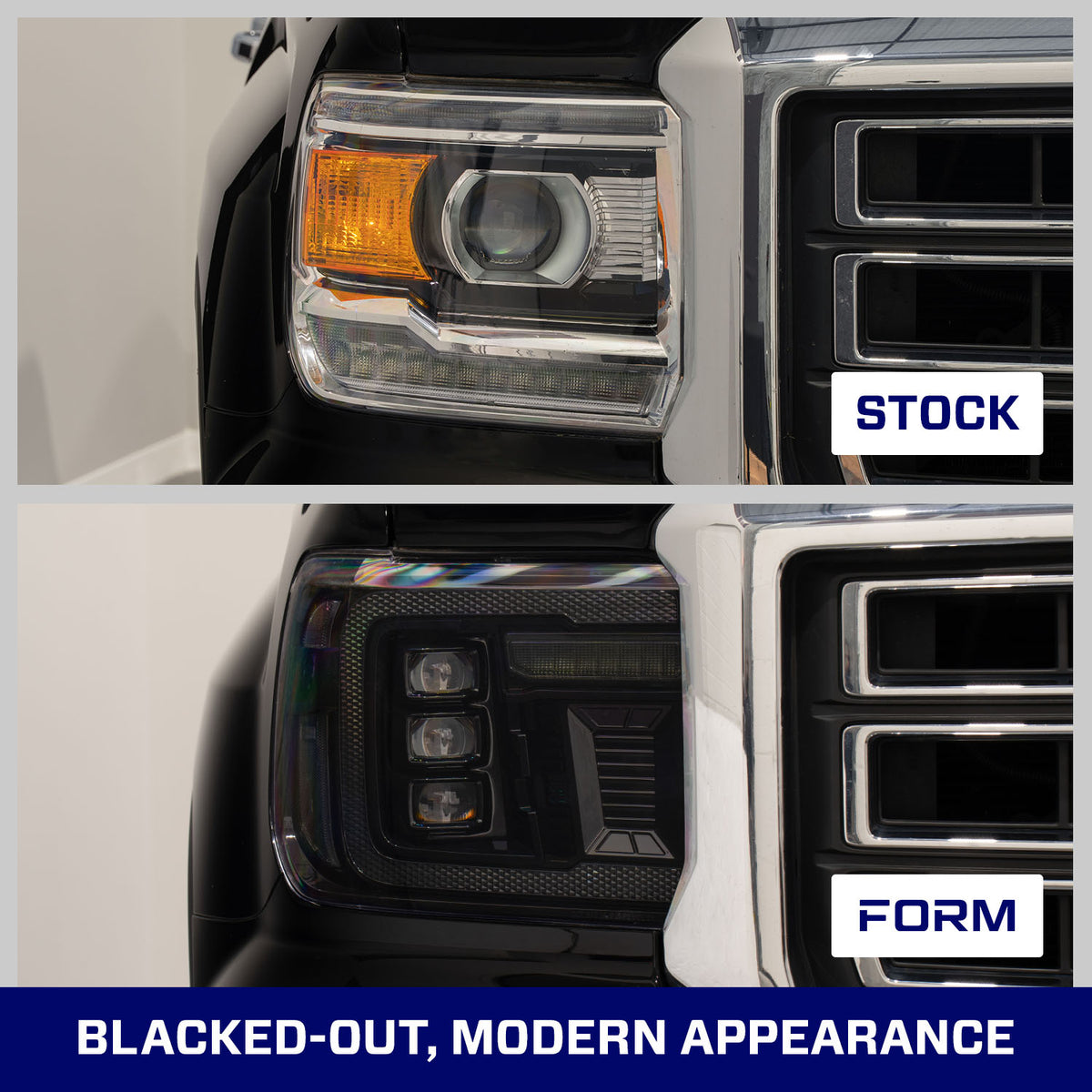 Form Lighting 2014+ GMC Sierra 1500/2500/3500 LED Projector Headlights Amber DRL (Pair) - FL0023