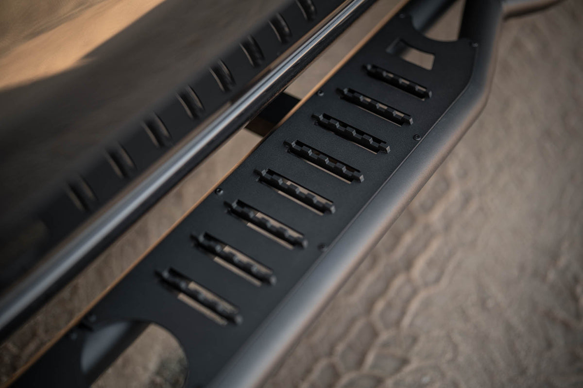 DV8 Offroad - 2019-2026 GMC Sierra 1500 & Chevrolet Silverado 1500 Crew Cab OE Plus Side Steps - SRCS1-01
