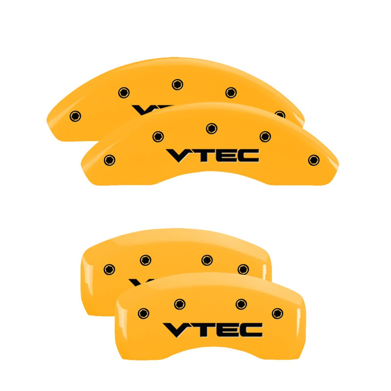 MGP 4 Caliper Covers Engraved Front &amp; Rear Vtech Yellow Finish Black Char 2004 Honda S2000 - 20194SVTCYL