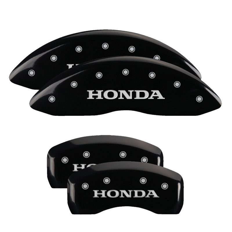 MGP 4 Caliper Covers Engraved Front &amp; Rear Honda Black finish silver ch - 20201SHONBK