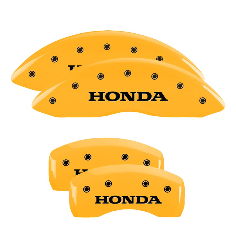 MGP 4 Caliper Covers Engraved Front &amp; Rear Honda Yellow finish black ch - 20201SHONYL