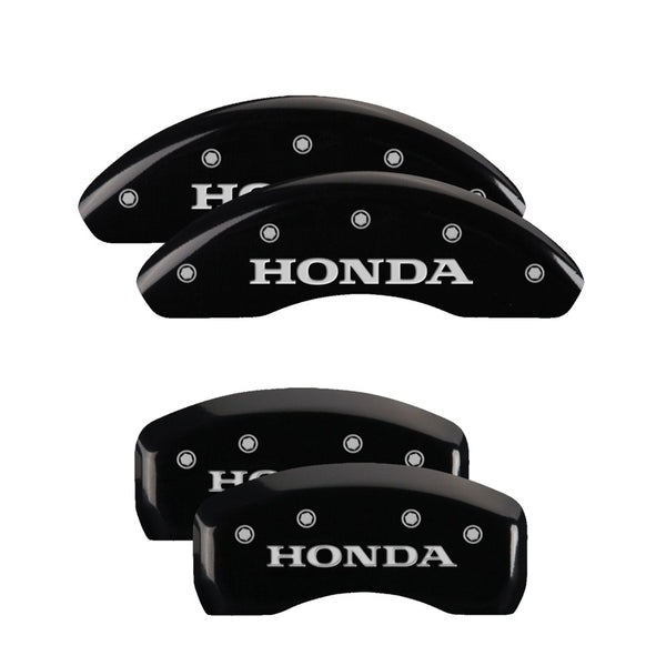 MGP 4 Caliper Covers Engraved Front &amp; Rear Honda Black Finish Silver Char 2017 Honda Civic - 20222SHONBK