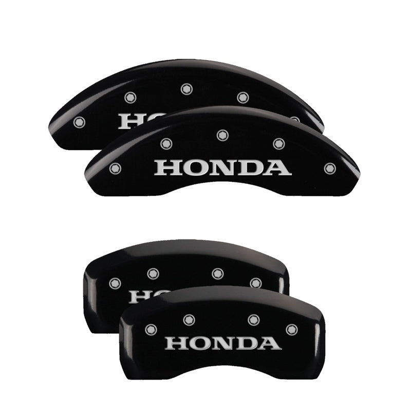 MGP 4 Caliper Covers Engraved Front &amp; Rear Honda Black Finish Silver Char 2010 Honda Civic - 20223SHONBK
