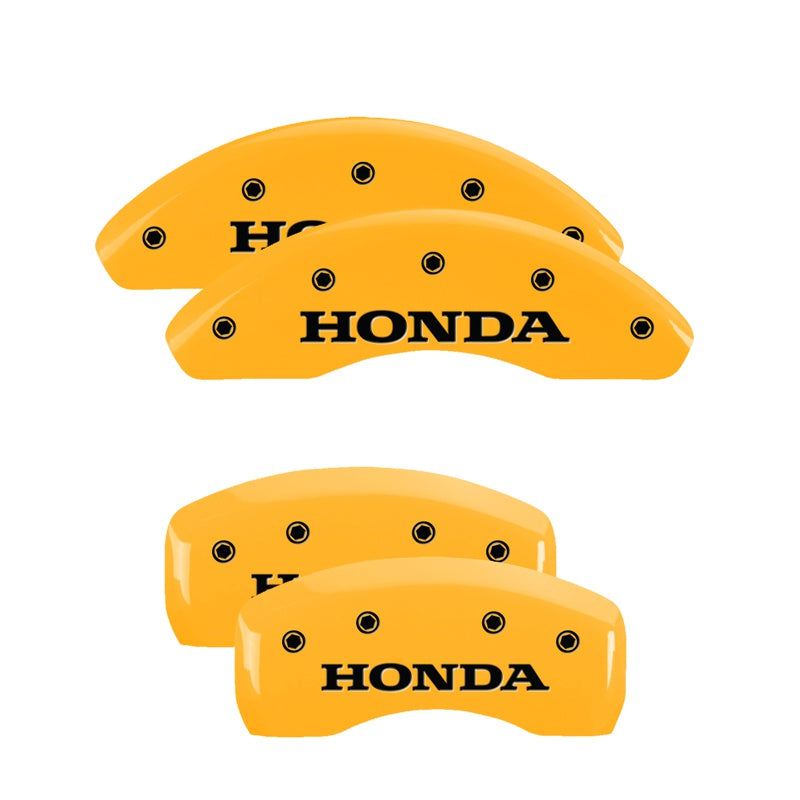 MGP 4 Caliper Covers Engraved Front &amp; Rear Honda Yellow Finish Black Char 2008 Honda Civic - 20223SHONYL