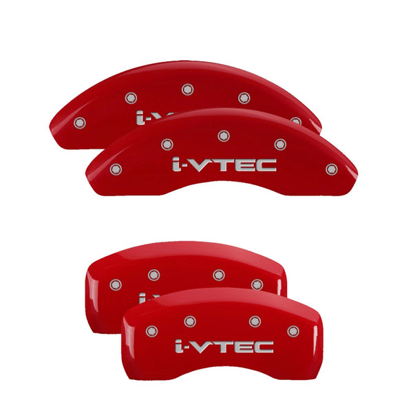 MGP 4 Caliper Covers Engraved Front &amp; Rear I-Vtec Red Finish Silver Char 2007 Honda Civic - 20223SIVTRD
