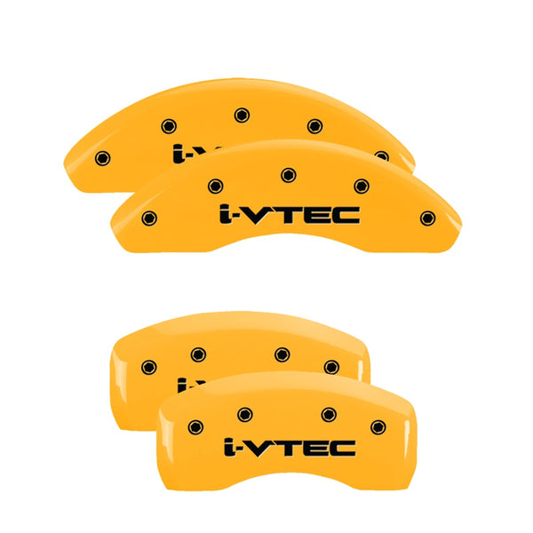 MGP 4 Caliper Covers Engraved Front &amp; Rear I-Vtec Yellow Finish Black Char 2010 Honda Civic - 20223SIVTYL