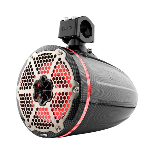 DS18 Marine And Psports Towers With Built In 8in 1in Driver 180 Watts RMS RGB LEDs Blk Crbn Fiber - CF-X8TPNEO - front view