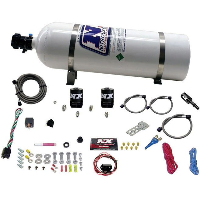 Nitrous Express 11-14 Ford Mustang GT 5.0L Coyote Single Nozzle Nitrous Kit (35-150HP) w/15lb Bottle - 20932-15