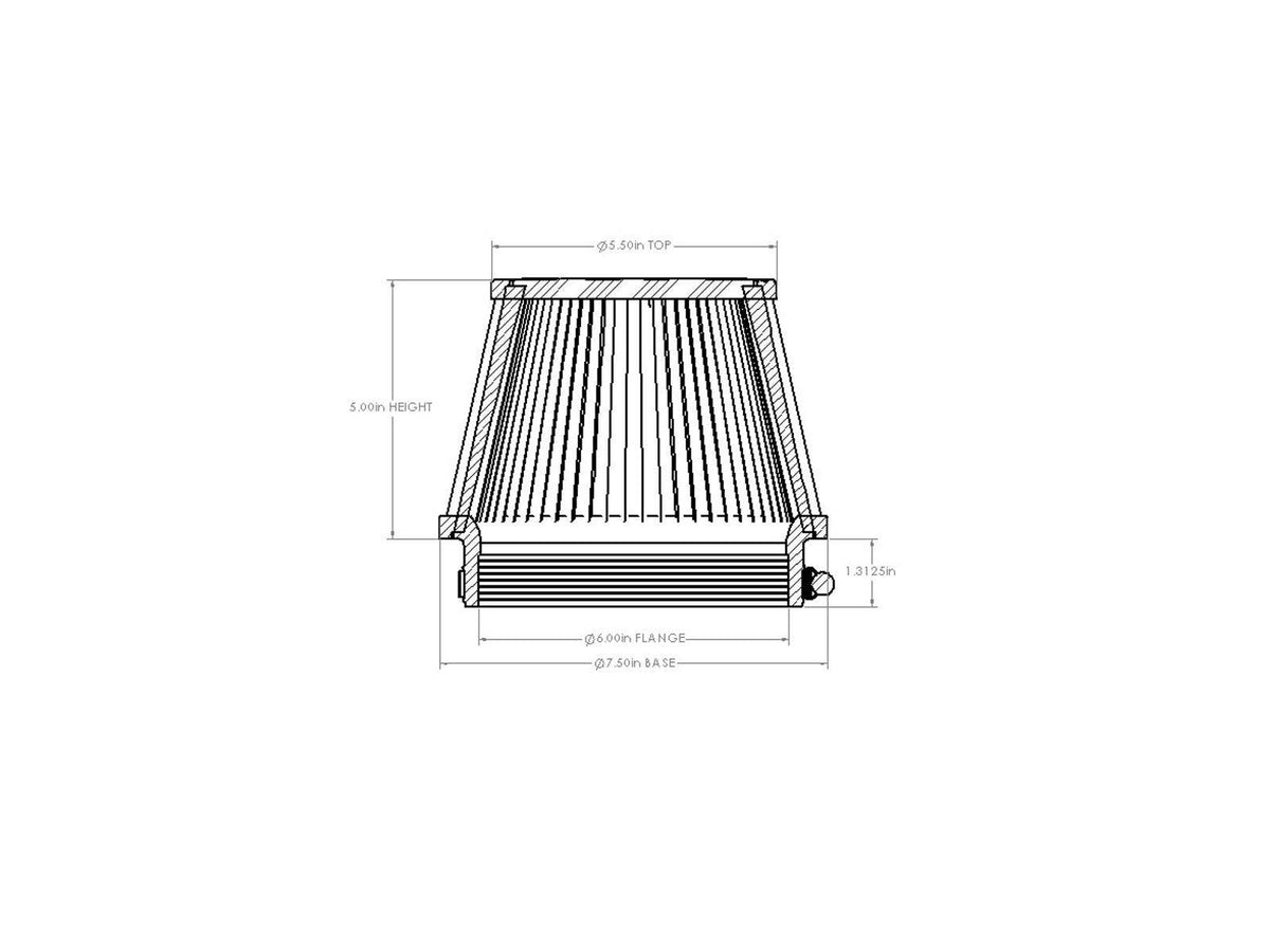 aFe POWER Universal Clamp-On Air Filter w/ D2 Dura-Dry Media - 6in F x 7.5in B x 5.5in T x 5in H - 21-60505V - view 6