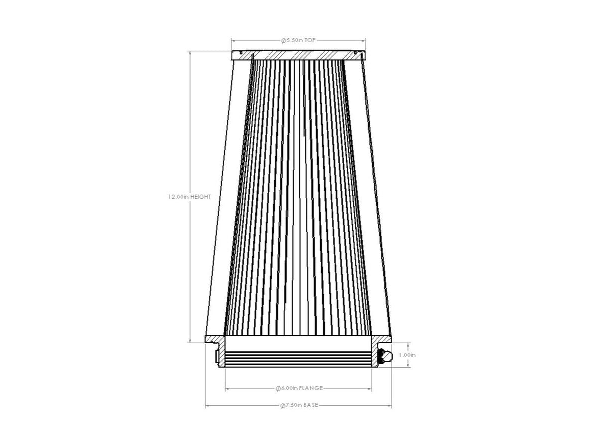 aFe POWER Universal Clamp-On Air Filter w/ D2 Dura-Dry Media - 6in F x 7.5in B x 5.5in T x 12in H - 21-60512V - view 6