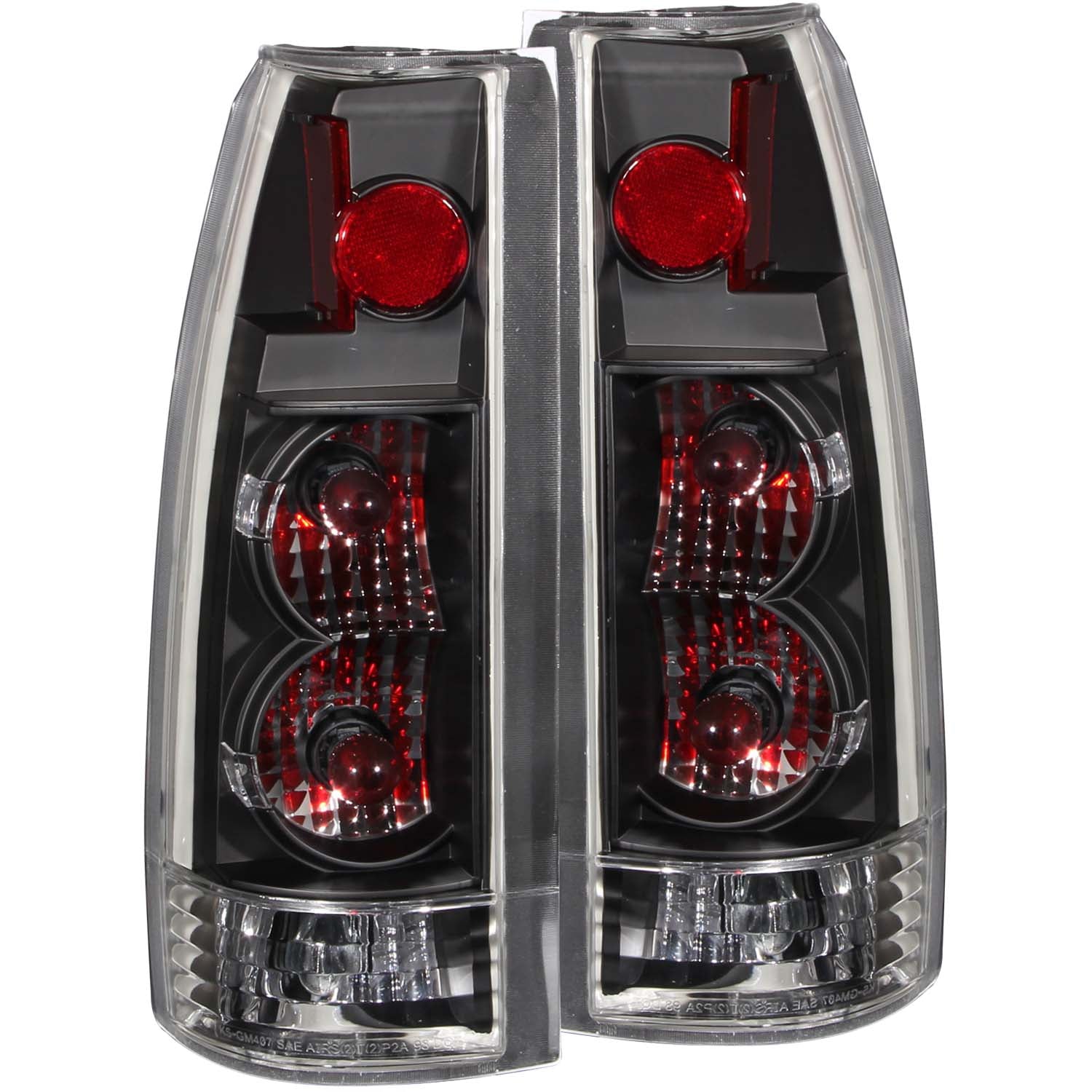ANZO 1999-2000 Cadillac Escalade Taillights Black - New Gen - 211144 for 1988-2000 Chevrolet C3500 - front view