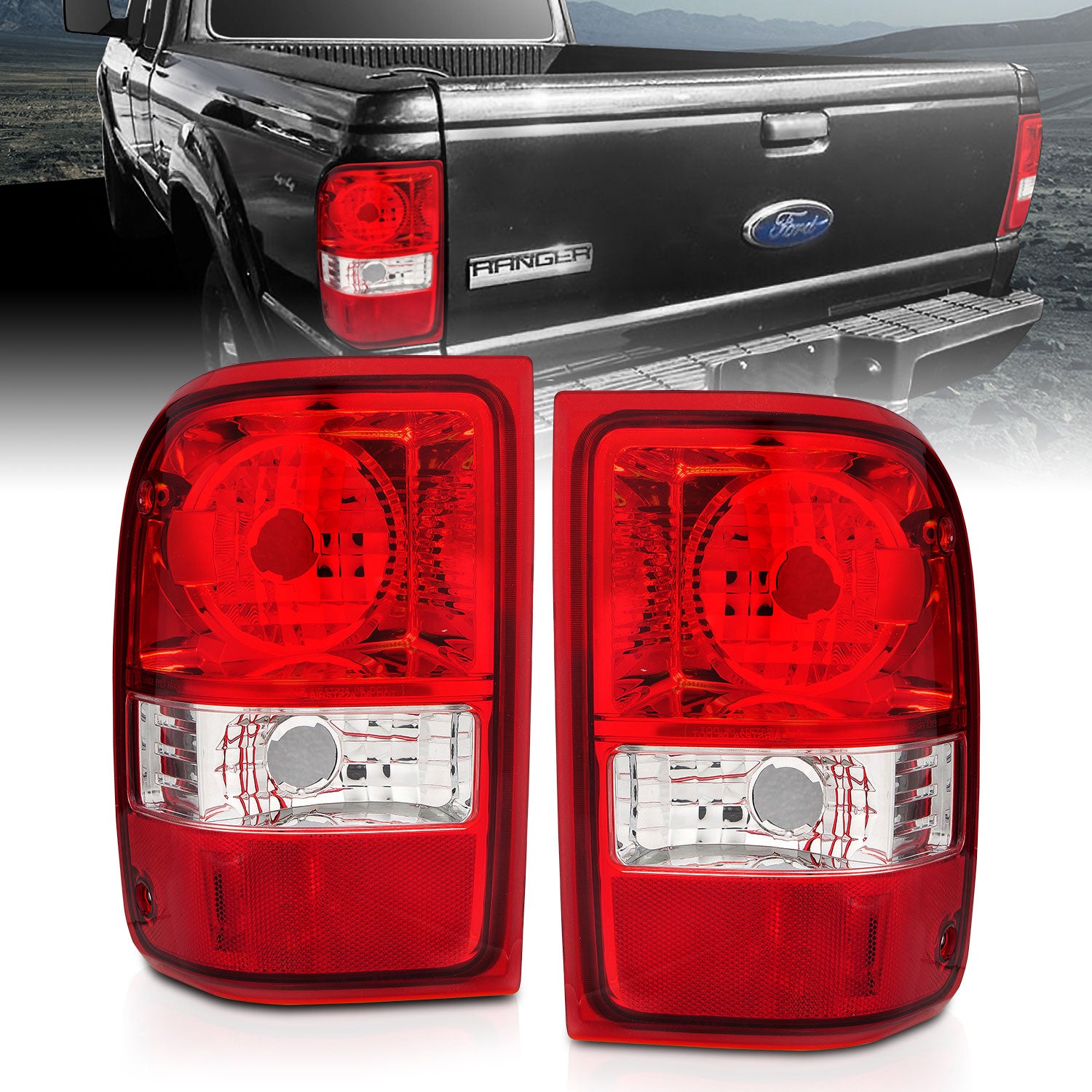 ANZO 2001-2011 Ford Ranger Taillights w/ Red/Clear Lens (OE Replacement) Pair - 211182 for 2001-2011 Ford Ranger - front view