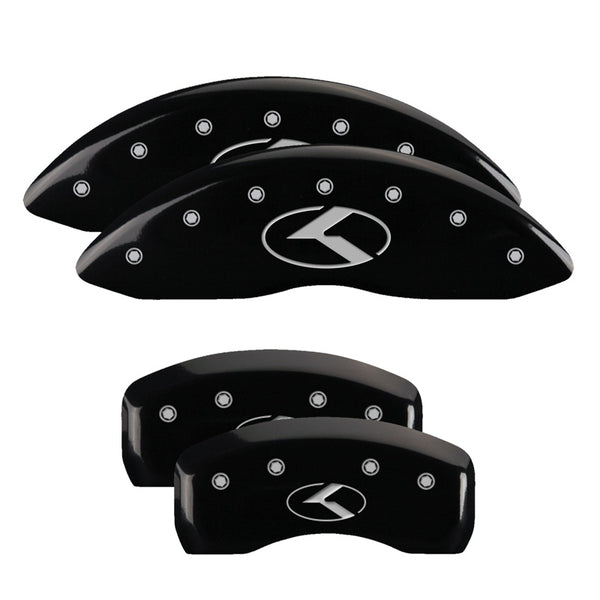 MGP 4 Caliper Covers Engraved Front &amp; Rear Circle K/Kia Black finish silver ch - 21183SCRKBK