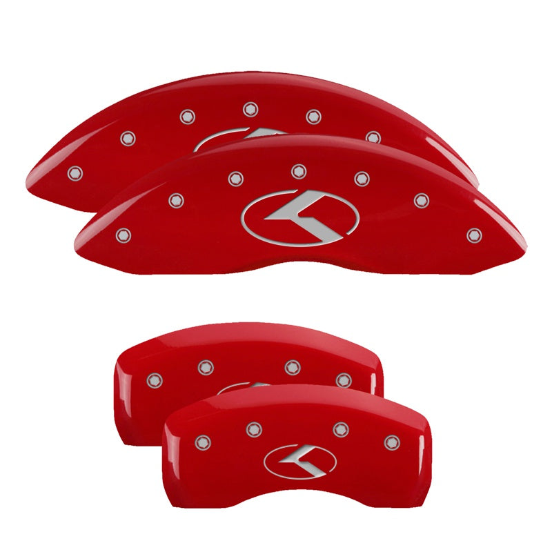 MGP 4 Caliper Covers Engraved Front &amp; Rear Circle K/Kia Red finish silver ch - 21183SCRKRD