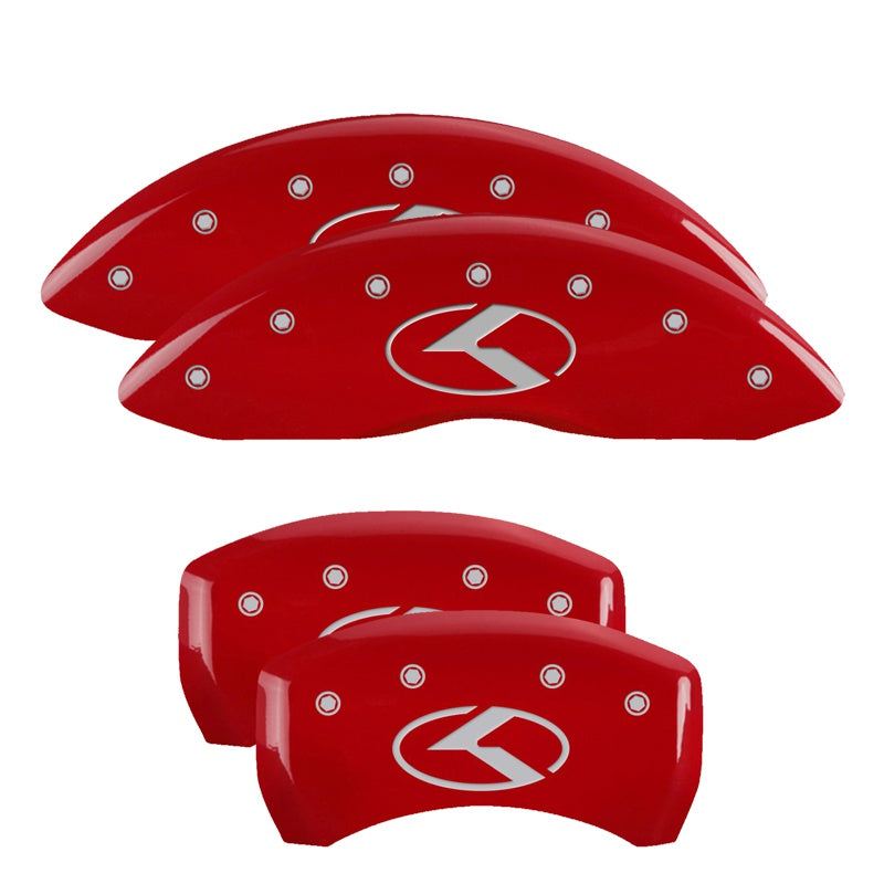 MGP 4 Caliper Covers Engraved Front &amp; Rear Circle K/Kia Red Finish Silver Char 2018 Kia Stinger - 21191SCRKRD