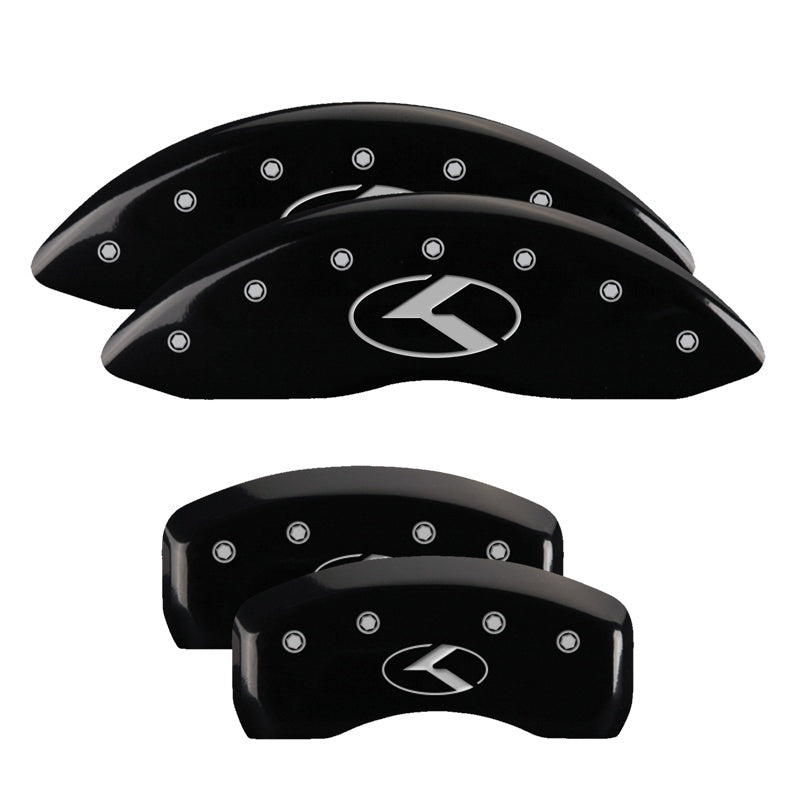 MGP 4 Caliper Covers Engraved Front &amp; Rear Circle K/Kia Black Finish Silver Char 2019 Kia Optima - 21192SCRKBK