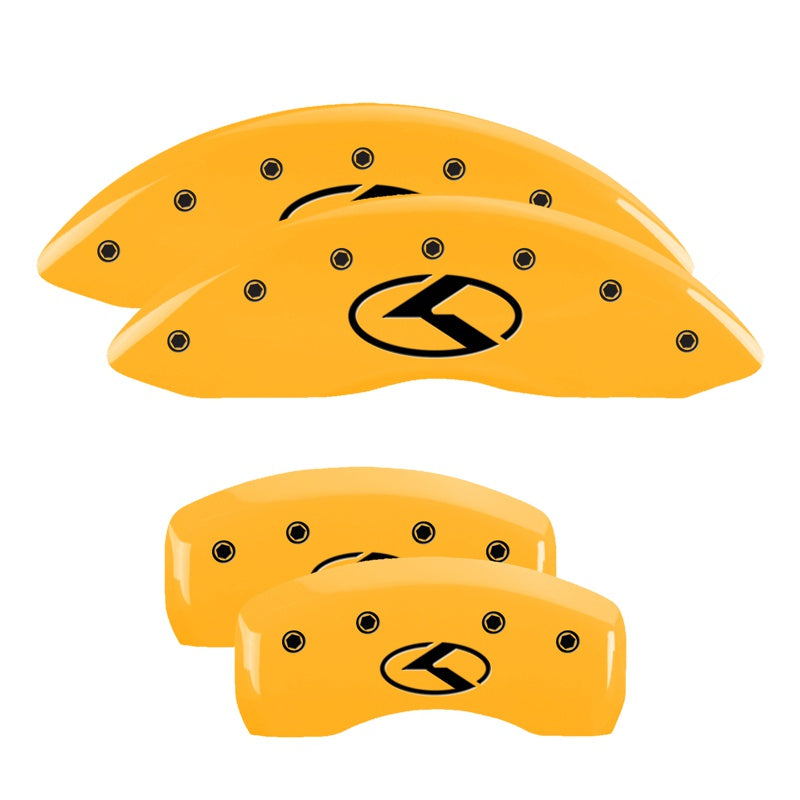 MGP 4 Caliper Covers Engraved Front &amp; Rear Circle K/Kia Yellow Finish Black Char 2018 Kia Optima - 21192SCRKYL