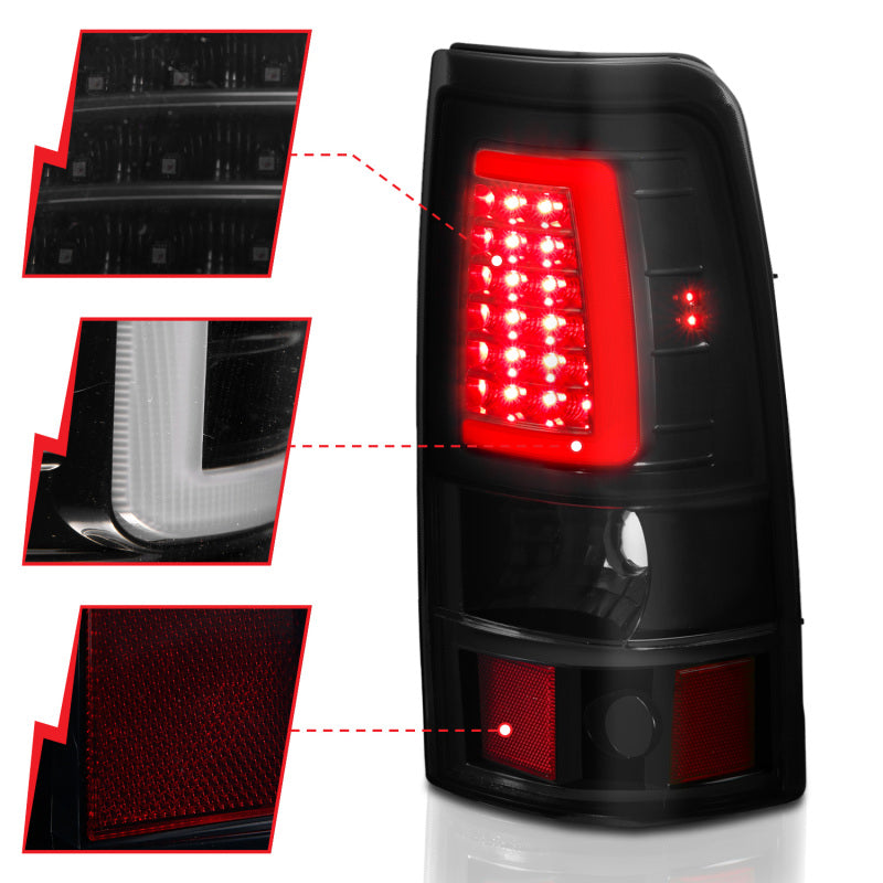 ANZO 1999-2002 Chevy Silverado 1500 LED Taillights Plank Style Black w/Smoke Lens - 311331