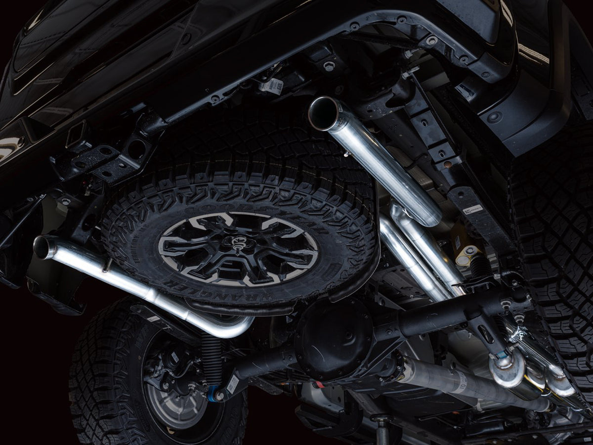 AWE Tuning 22-23 GMC Sierra 1500 AT4X 6.2L 0FG Catback Split Dual (Flat Bumper) - Bashguard(No Tips) - 3015-31972