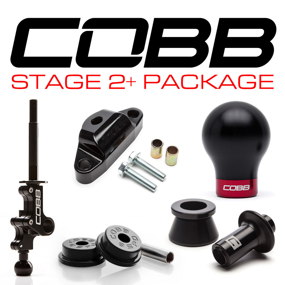 Cobb Subaru STI 6MT Stage 2+ Drivetrain Package w/Weighted White Knob + White/Stealth Black Lockout - 215X02P-WK-WT-BKWT