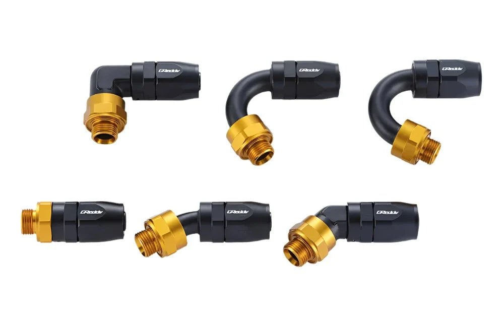 GReddy - GReddy low-profile proprietary M18 x P1.5 O-ring direct -10 male Swivel Hose End(s) - Black / Gold anodized - 12402155