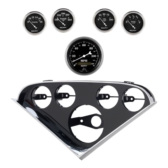 Autometer Old Tyme Black Direct Fit Dash Kit 55-59 Chevy Truck (1 x 3-3/8in. / 4 x 2-1/16in.) - 2208-07