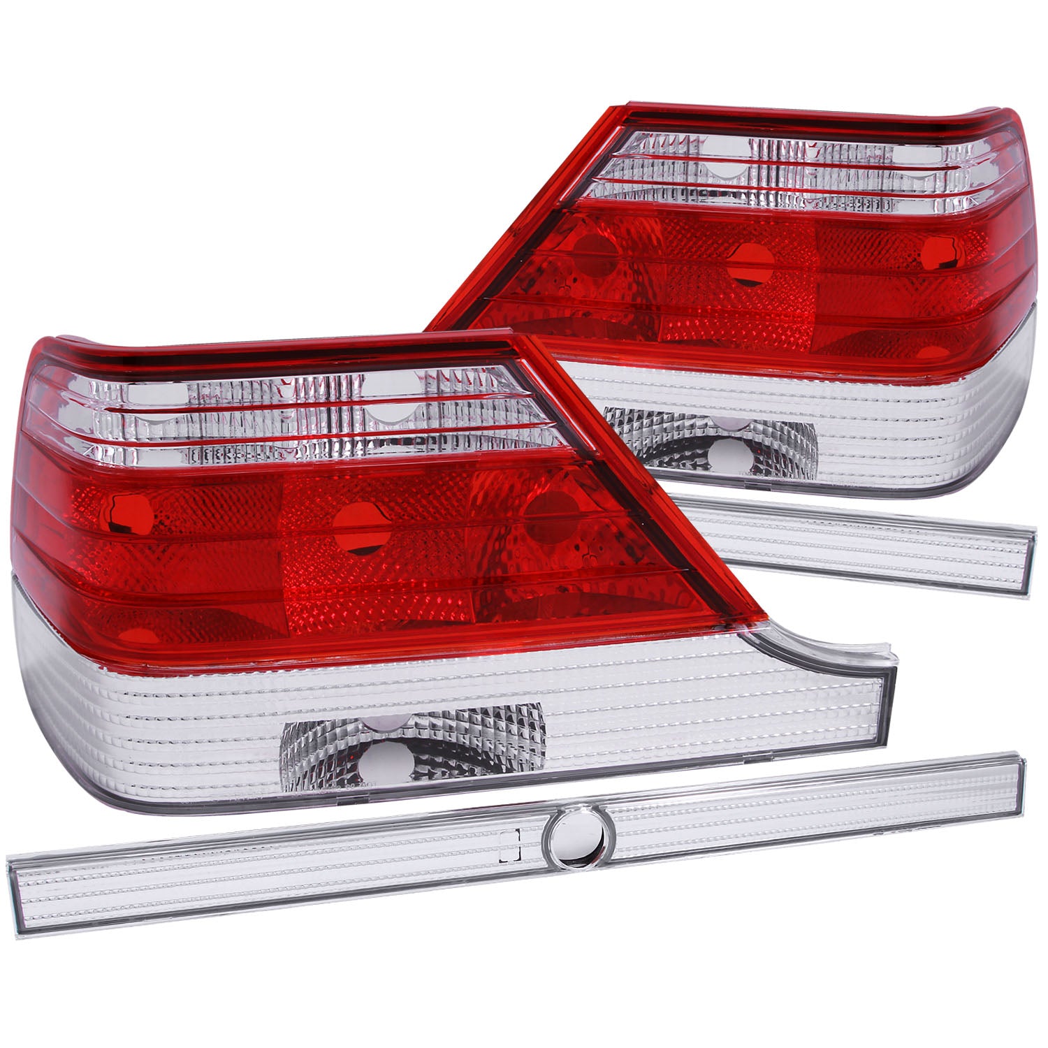 ANZO 1995-1999 Mercedes Benz S Class W140 Taillights Red/Clear - 221153 for 1997-1999 Mercedes Benz S Class - front view