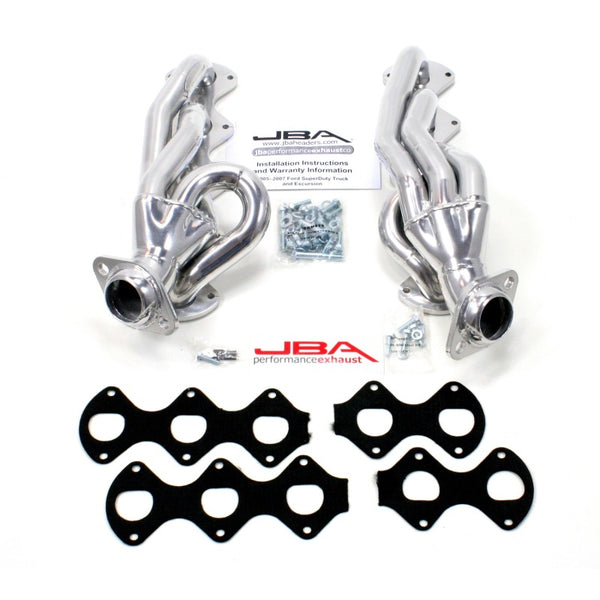 JBA 05-10 Ford F-Series 6.8L 3V V10 1-1/2in Primary Silver Ctd Cat4Ward Header - 1670SJS for 2005-2010 Ford E 350 - front vie