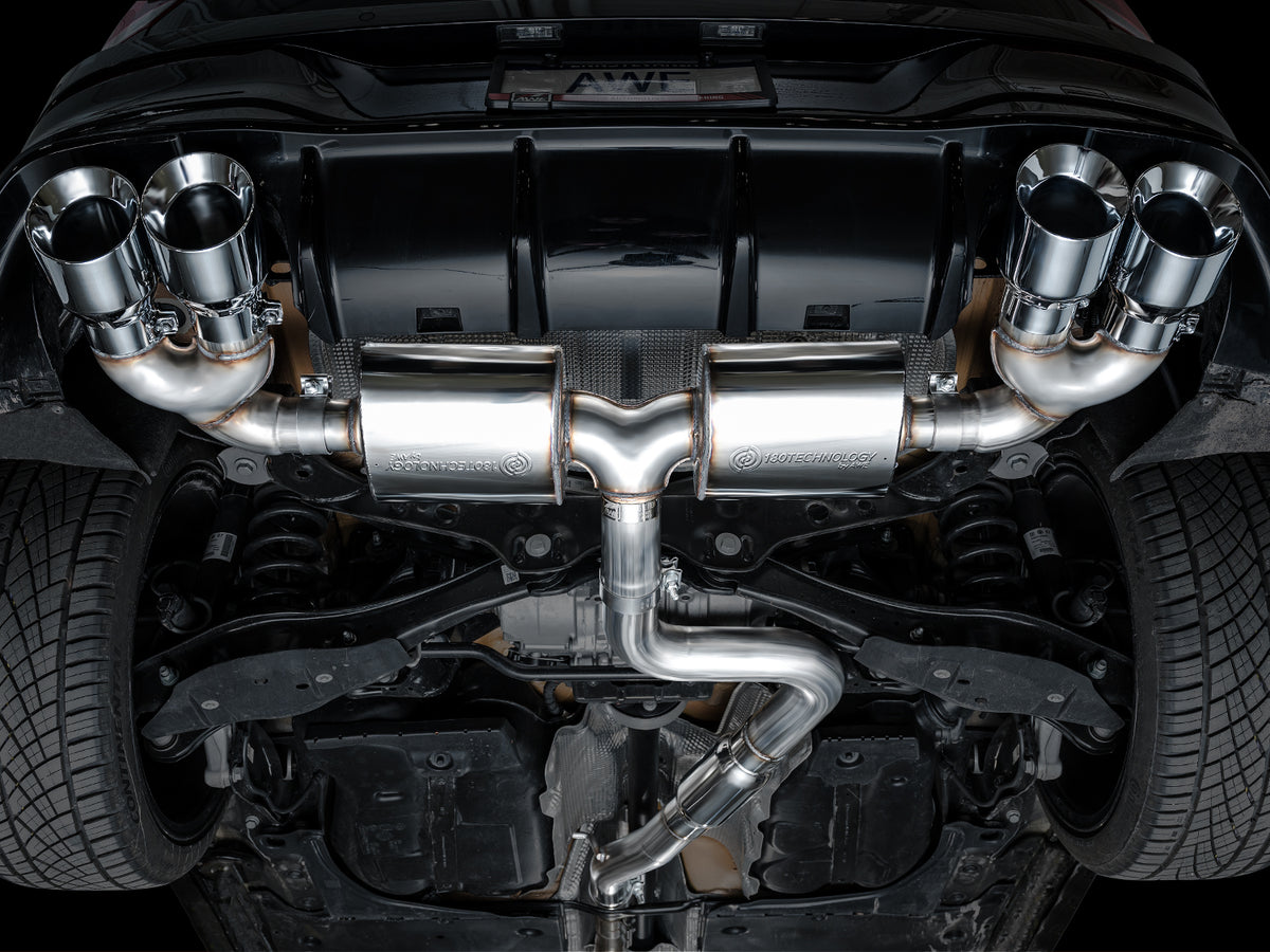 AWE MK8 Volkswagen Golf R 3in Touring Edition Quad Exhaust - Chrome Silver Tips - 3015-42658