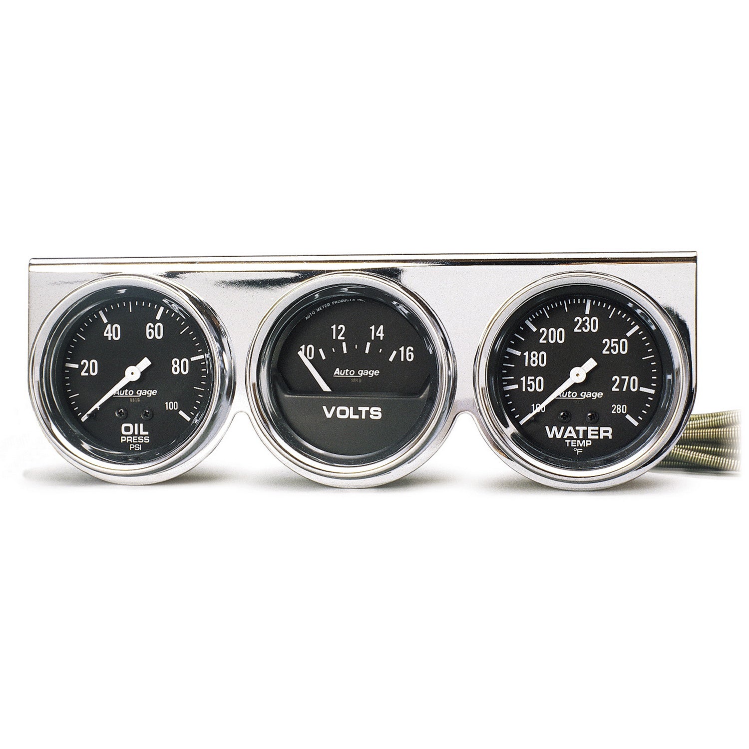 Autometer AutoGage Chrome Console 52.4mm Mech 0-100 PSI Oil Press/ 10-16 V / 130-280 Deg Water Temp - 2399