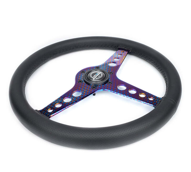 NRG Light Weight Gaming Steering Wheel - Driftz 350mm 3 NeoChrome Spokes Perforated Leather - ST-034MC-PR - close-up view