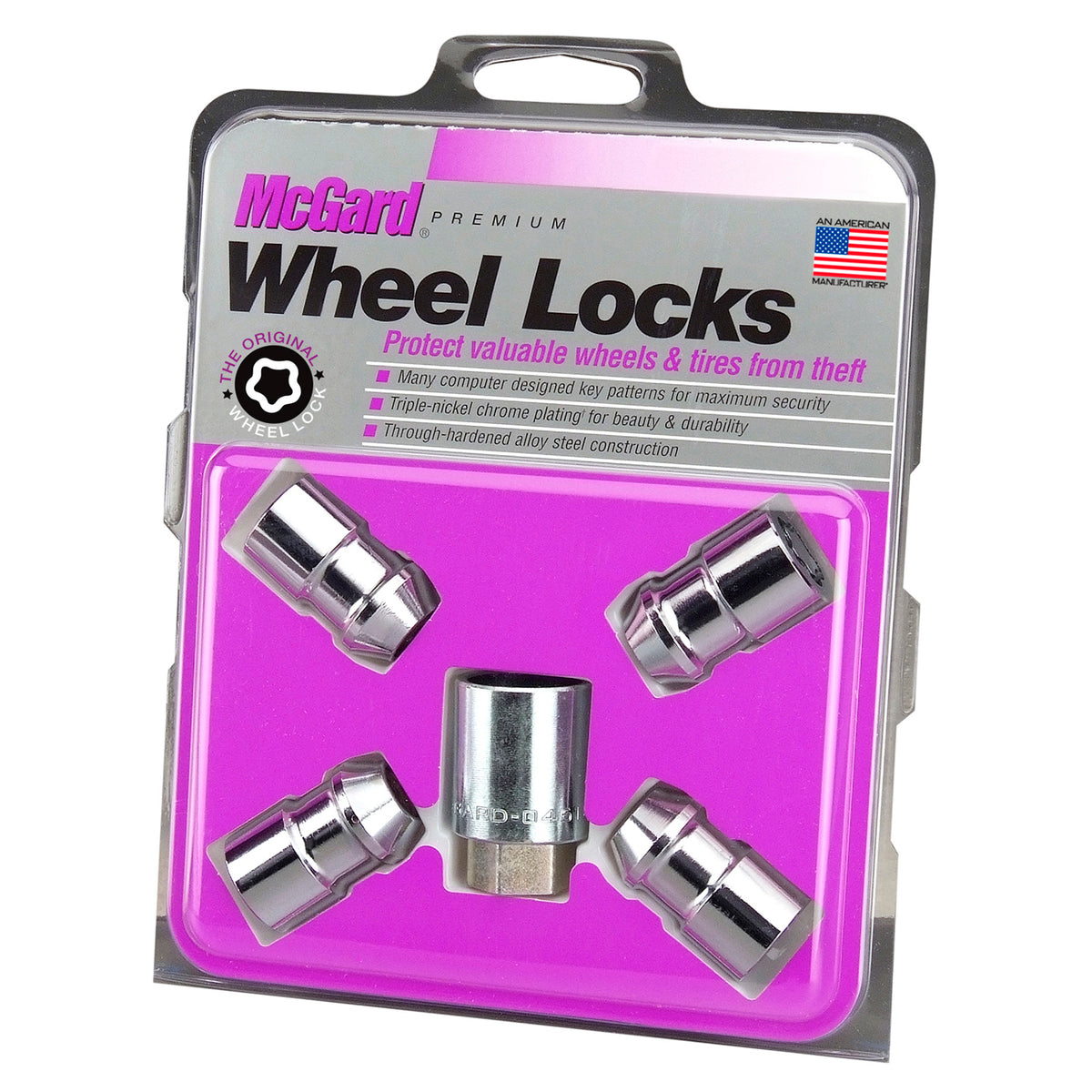 McGard Wheel Lock Nut Set - 4pk. (Cone Seat) 7/16-20 / 3/4 Hex / 1.46in. Length - Chrome - 24132