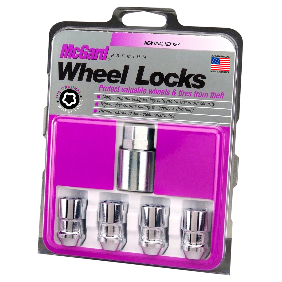 Clearance - McGard Wheel Lock Nut Set - 4pk. (Cone Seat) M12X1.5 / 19mm & 21mm Dual Hex / 1.46in. L - Chrome - 24137
