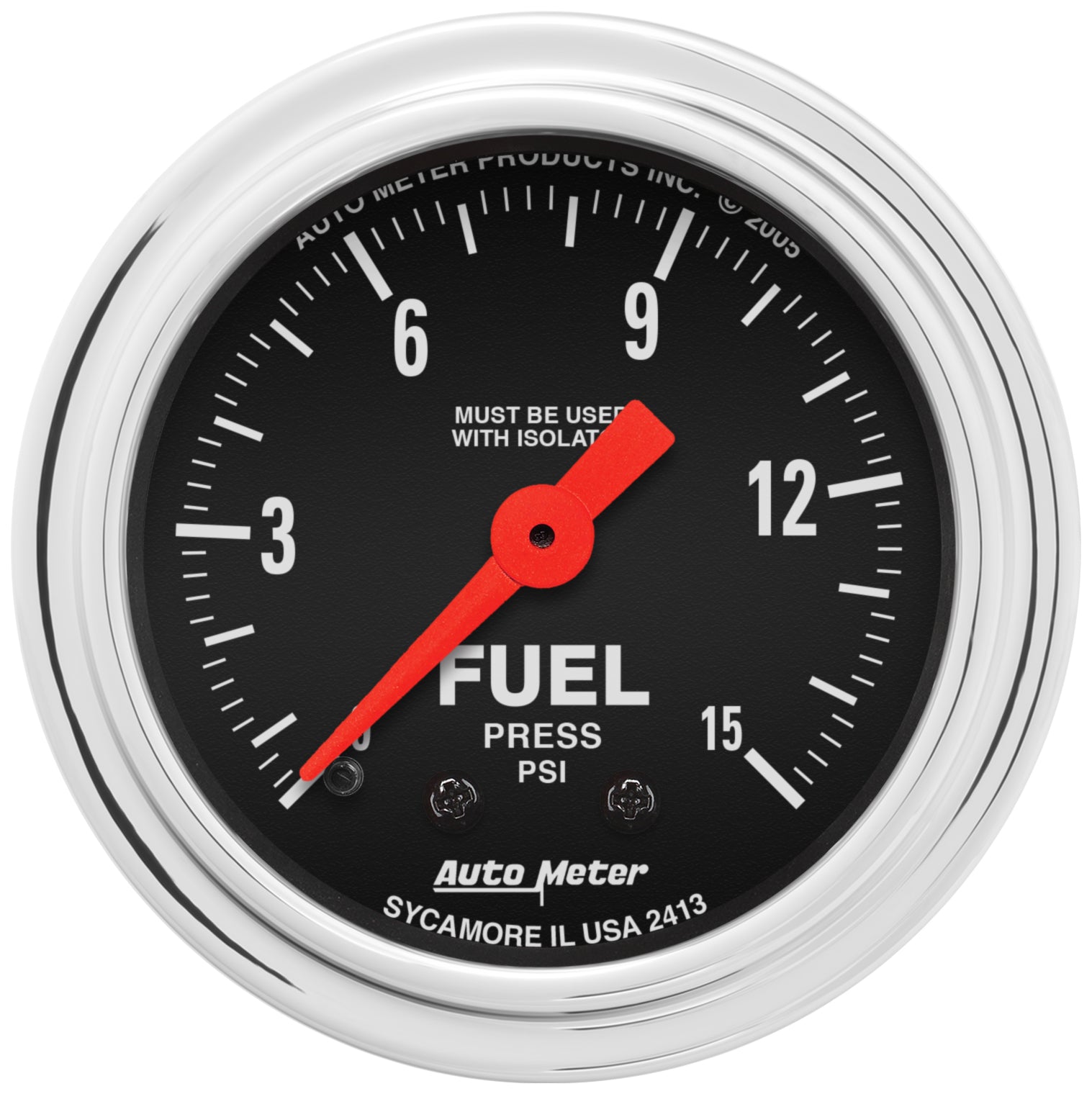 AutoMeter Gauge Fuel Pressure 2-1/16in. 15PSI Mech. W/Isolator Traditional Chrome - 2413