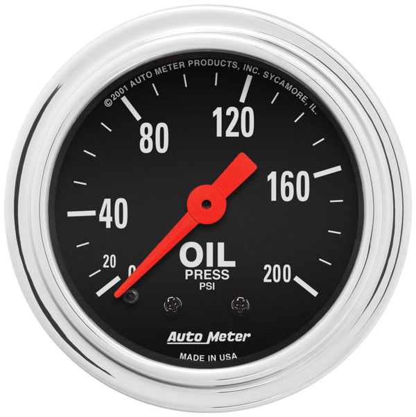 Autometer Traditional Chrome 2-1/16in 200 PSI Mechanical Oil Pressure Gauge - 2422