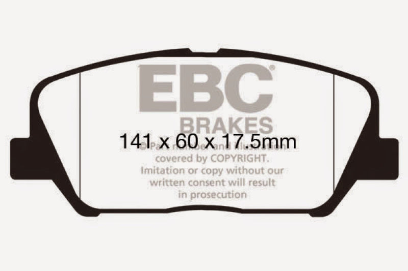 EBC 16+ Hyundai Veloster 1.6 Turbo Ultimax2 Front Brake Pads - UD1827 for 2012-2017 Hyundai Veloster - angle view