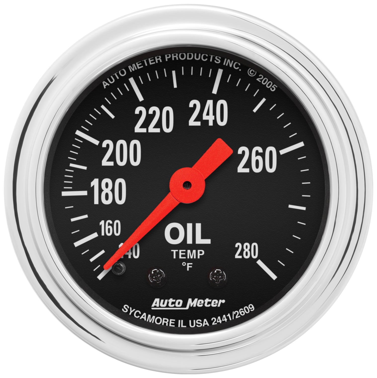 Autometer Traditional Chrome 2-1/16in 140-280 Deg F Mechanical Oil Temp Gauge - 2441